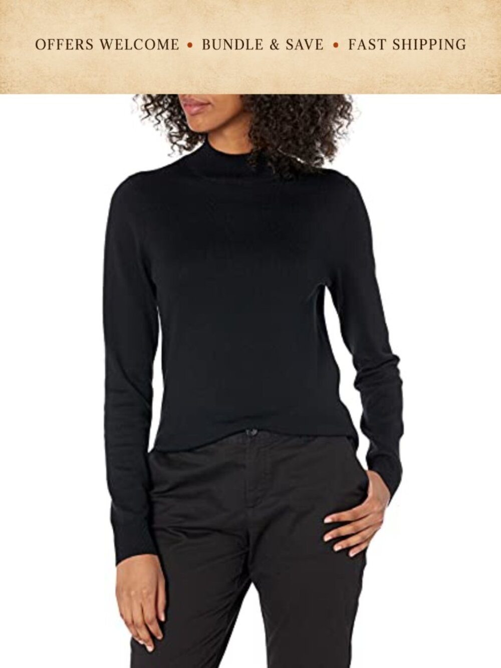 Lightweight Mockneck Pullover Sweater Rib Trim Regular Fit